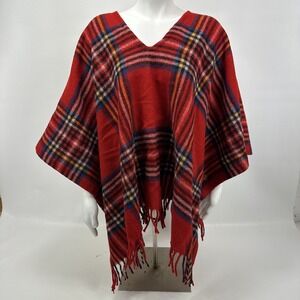Langtry Ltd. Wool Flannel Poncho Red Plaid Vintage